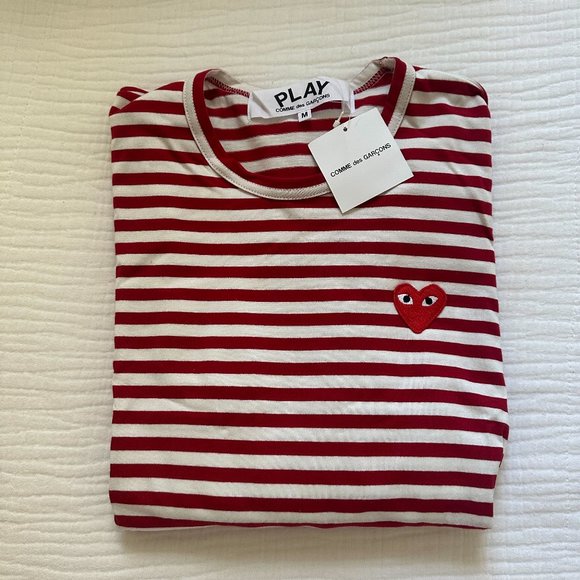 COMME DES GARCONS - Men's Striped T-Shirt with Small Heart - Picture 5 of 8